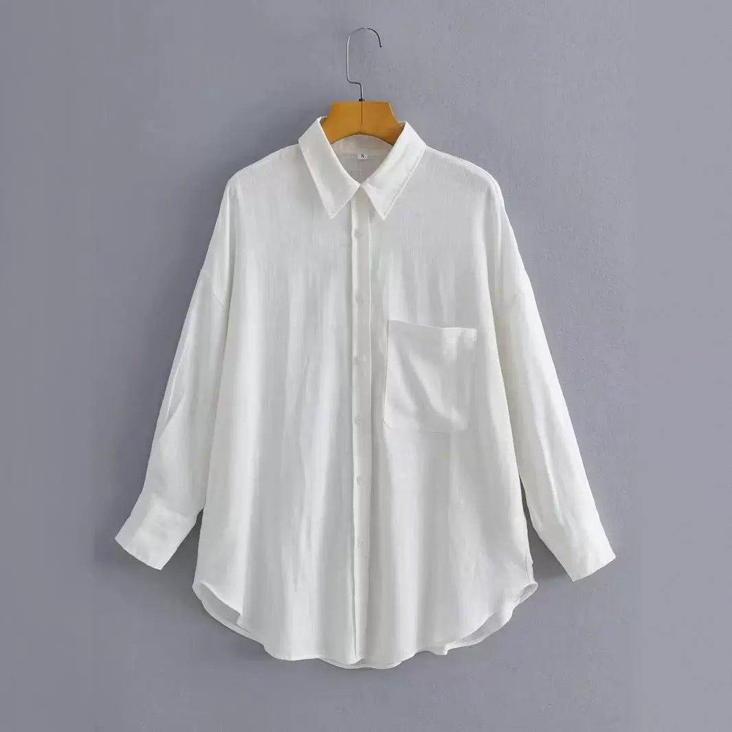 Chemise Blouse Oversized Décontractée Femme avec Poche Poitrine et Structure Subtile Chic & Stil