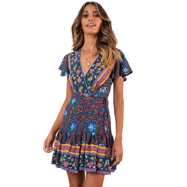 Lune London Floral Design and Ruffled Details Women's Wrap Dress