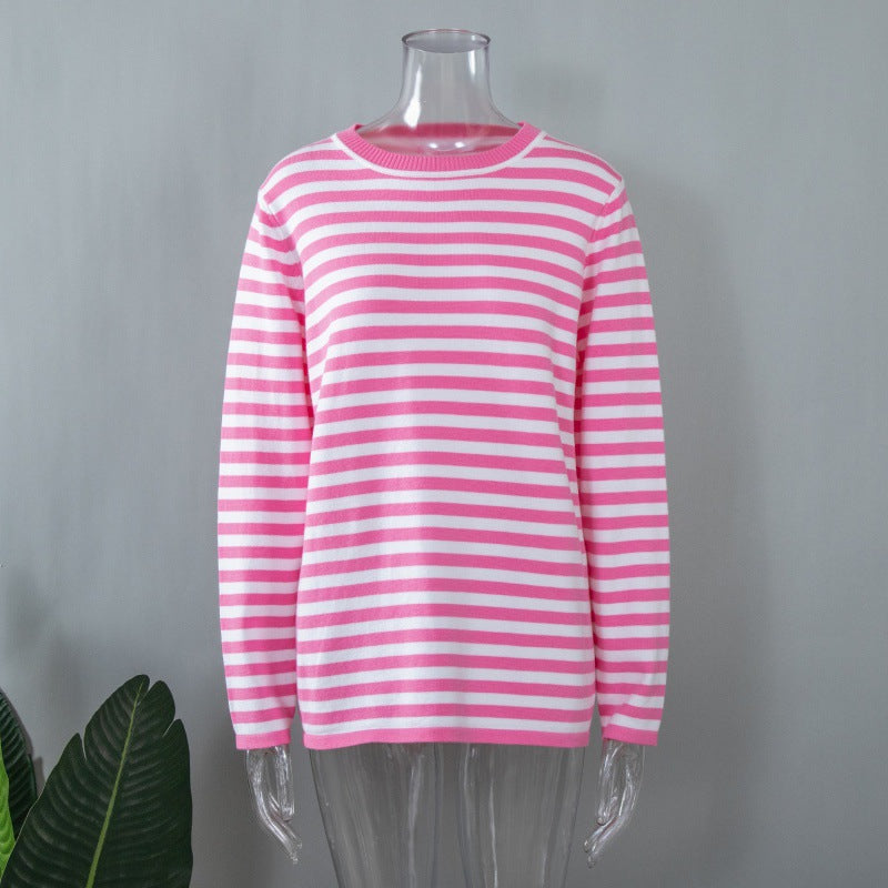 Women long sleeve striped sweater with round neck and loose fit Lune London