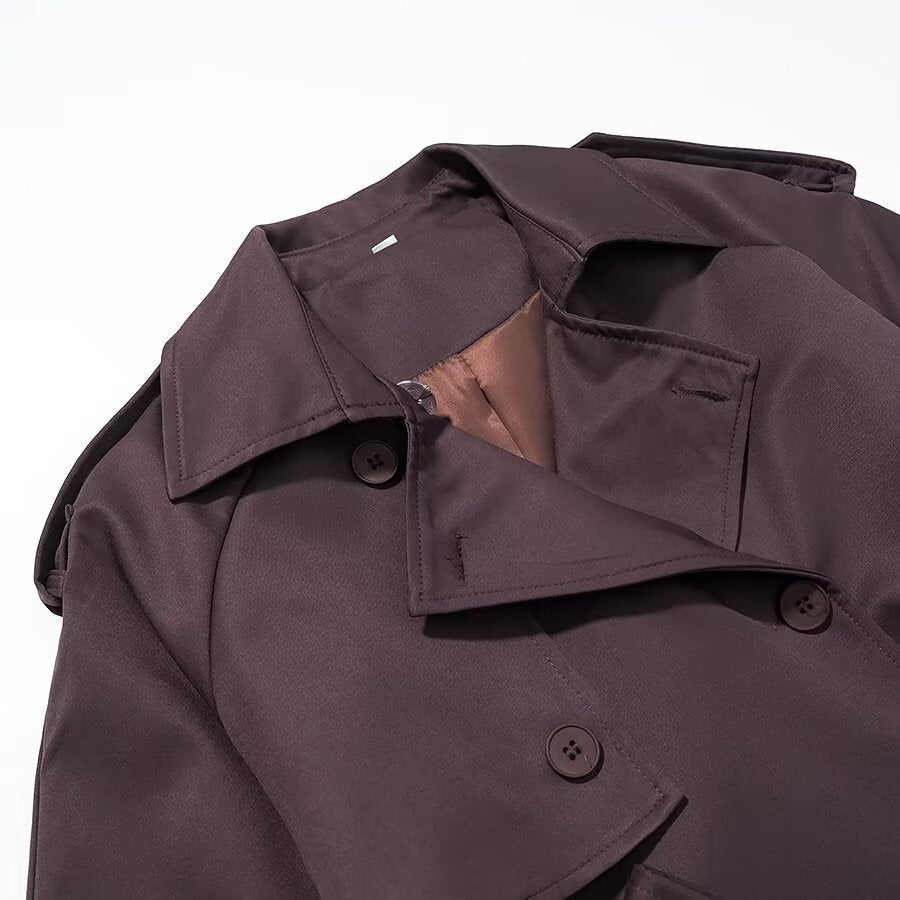 Women Longer classic trench coat with button placket, tie belt and epaulettes Amarae