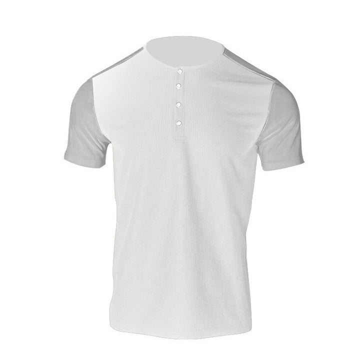 Men's Short Sleeve Henley Shirt with a textured design and contrasting sleeve parts Lune London