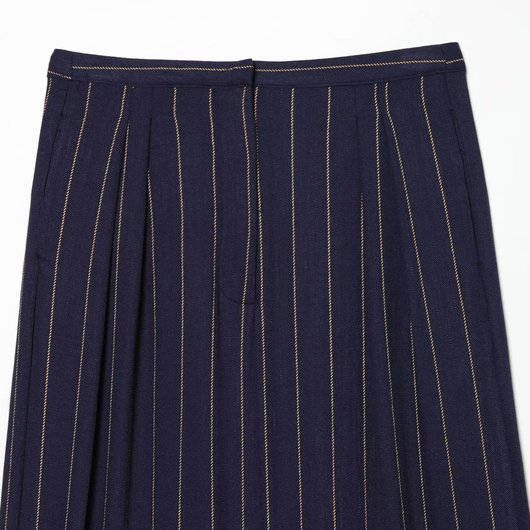 Women's Wide-Cut Pinstripe Trousers with High Waist and Crease Amarae