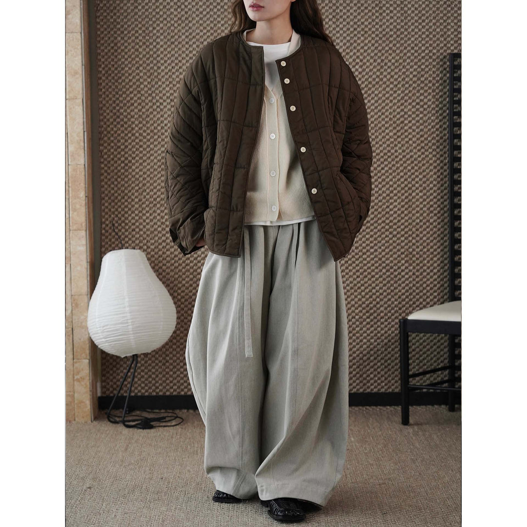 Women's lightweight quilted short jacket with vertical quilting and boxy silhouette Amarae