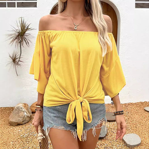 Women’s off-the-shoulder top with a knot design and relaxed flared sleeves Amarae