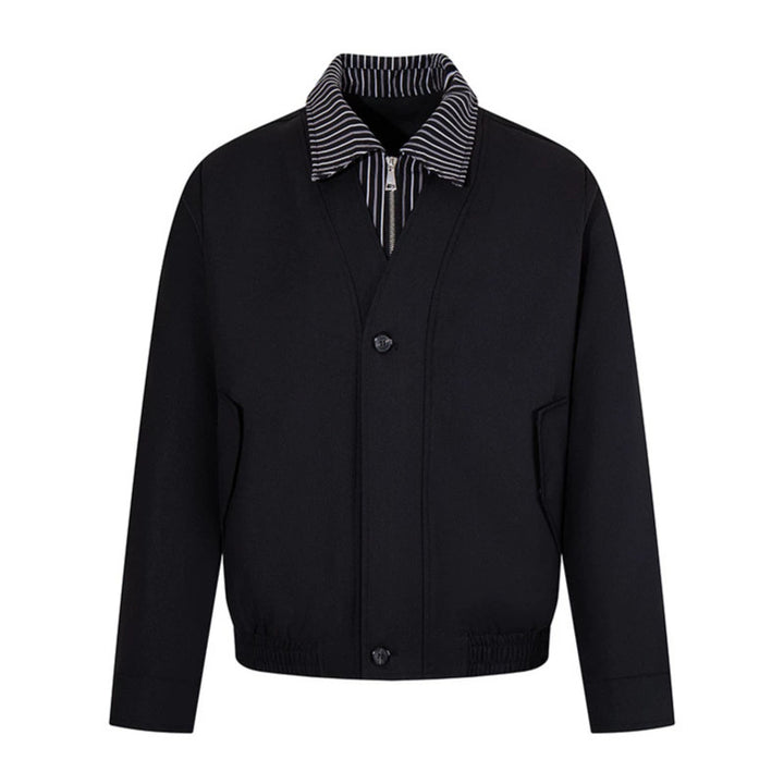 Men's short-cut blouson jacket with striped inner collar, concealed two-way zipper, and elastic hem Amarae