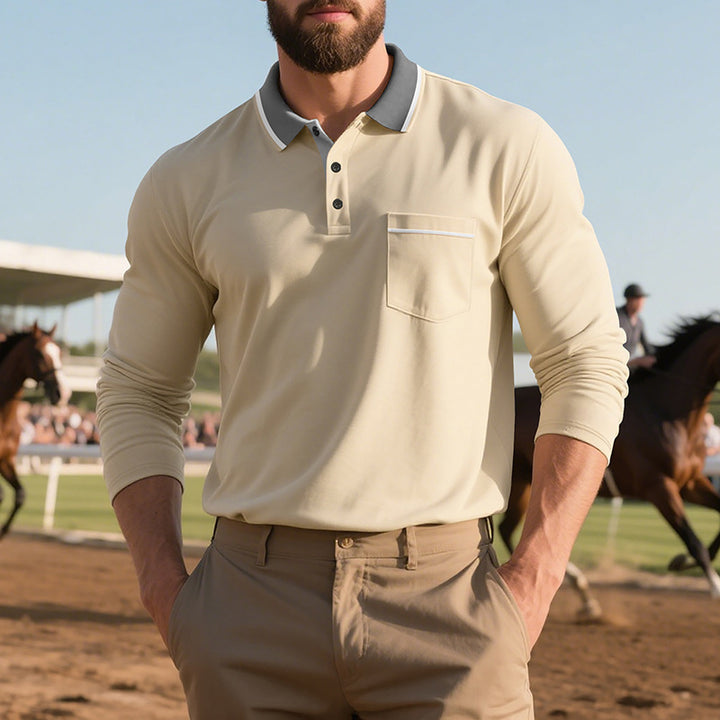 Men Elegant Long Sleeve Polo Shirt with Fashionable Collar and Practical Chest Pocket Lune London