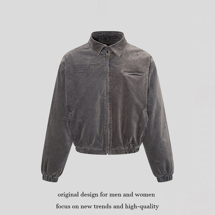 Men's corduroy blouson jacket with zipper, elastic hem, and chest piping Amarae