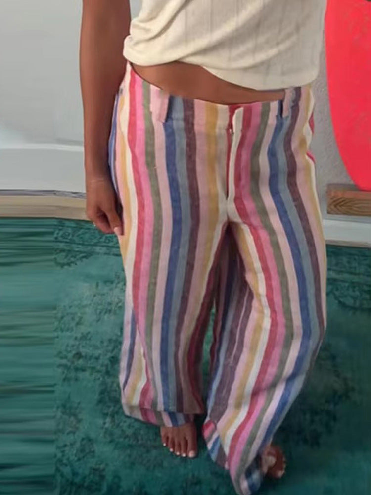 Women’s linen pants with wide leg, high waist & colorful striped pattern Amarae