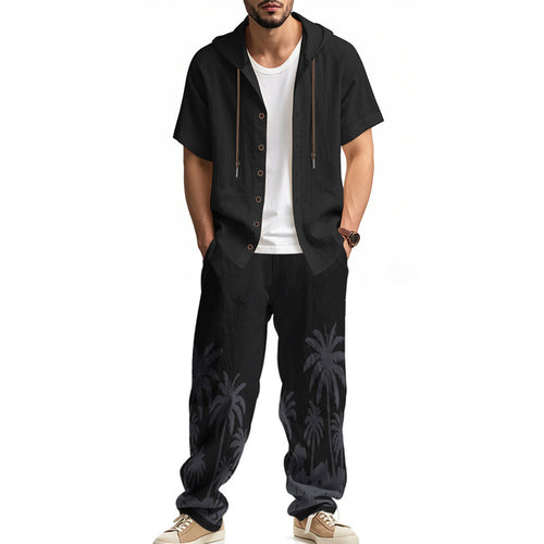 Casual outfit for men with t-shirt and hoodie pants with a trendy palm print Amarae