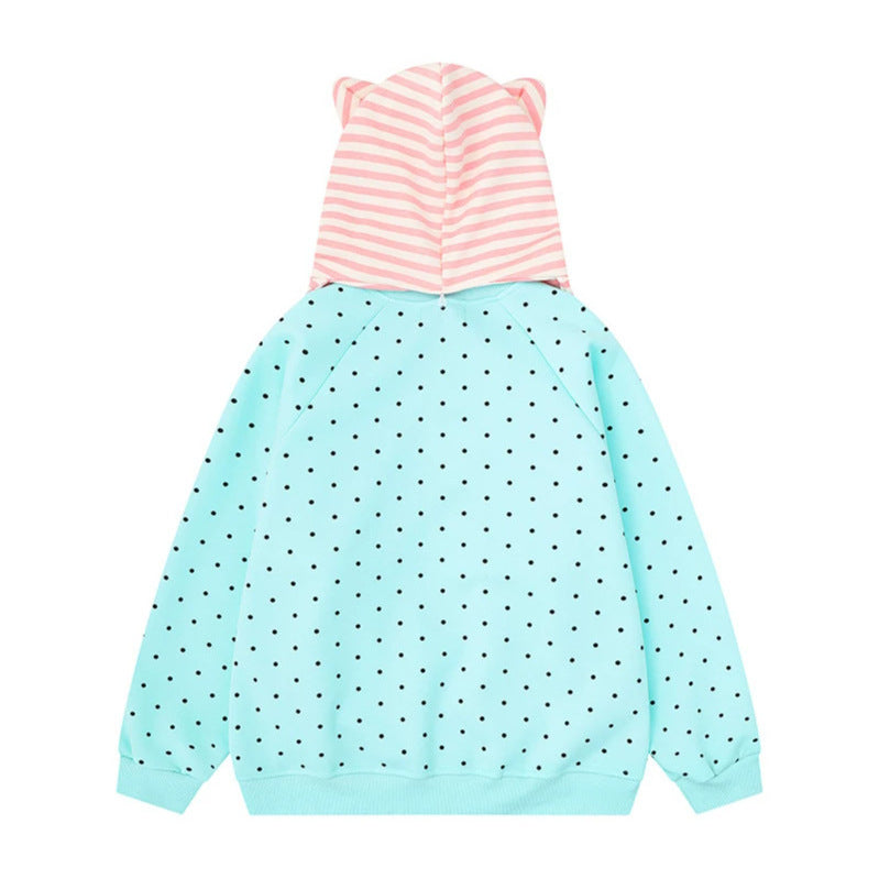 Women's Polka Dot Sweatshirt with Attached Striped Hood-Scarf and Star Appliqué Amarae