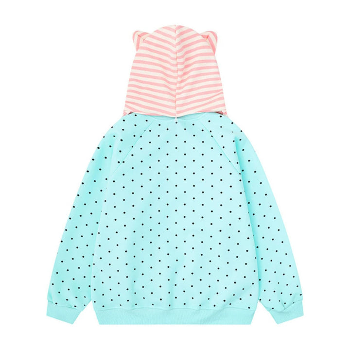 Women's Polka Dot Sweatshirt with Attached Striped Hood-Scarf and Star Appliqué Amarae
