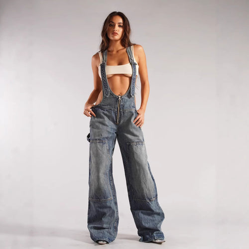 Women's Casual Denim Overall with Oversized Cut and Practical Pockets Amarae