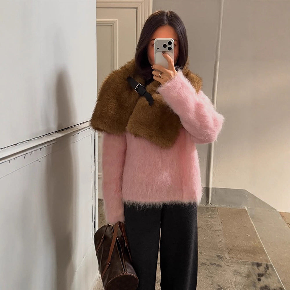 Women's Oversized Mohair Sweater with Fluffy Texture and Round Neckline Amarae