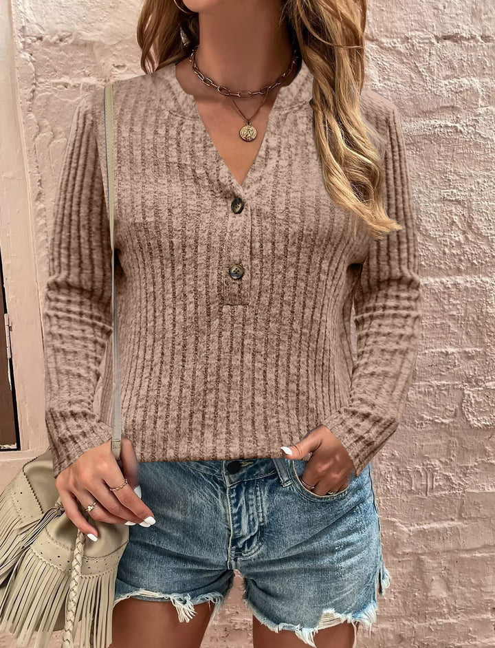 Long sleeve women's t-shirt with ribbed design and button detail Lune London