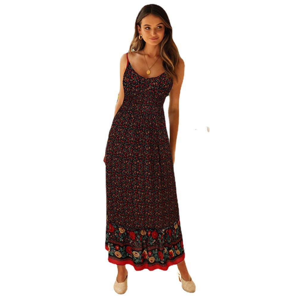 Maxi dress for women with floral patterns and adjustable spaghetti straps Lune London