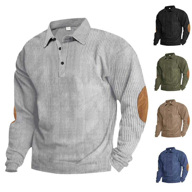 Casual long sleeve Henley T-shirt for men in textured ribbed fabric with contrasting elbow patches Lune London