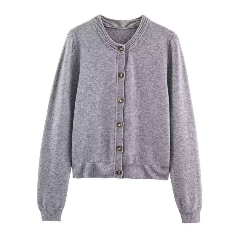 Women Elegant Knit Jacket with Button Closure and Round Collar Lune London