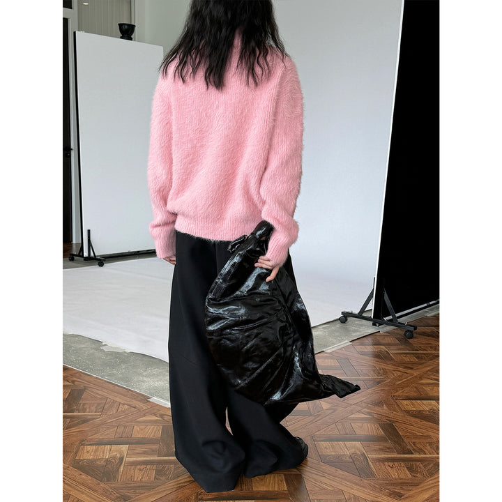 Women's fluffy stand-up collar sweater with half zipper Amarae