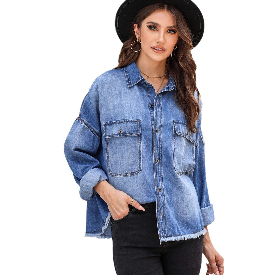 Casual oversized denim shirt for women with patch pockets Lune London