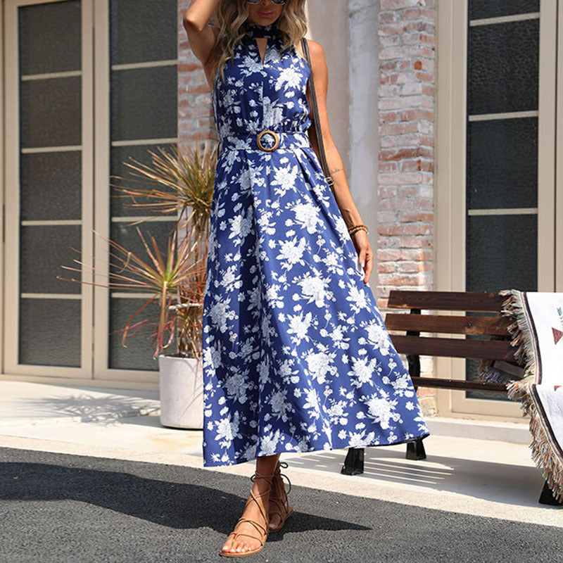 Maxi dress with floral print for women with high slit detail Lune London