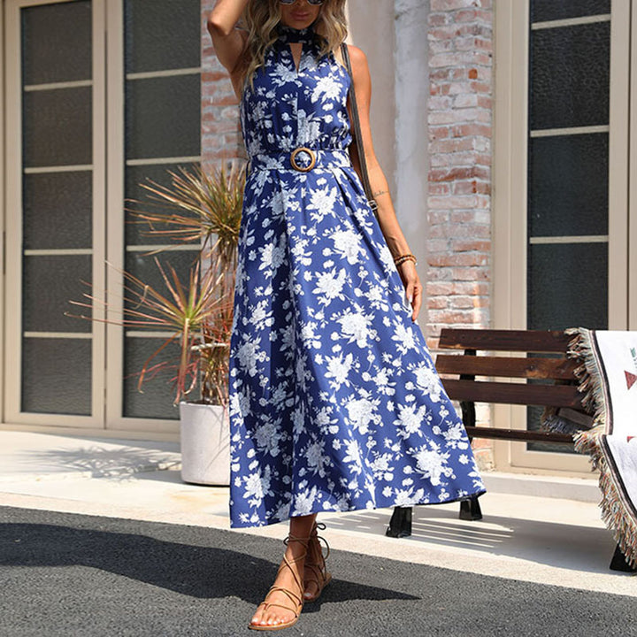 Maxi dress with floral print for women with high slit detail Lune London