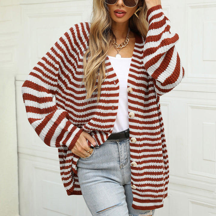 Cardigan décontracté pour femme avec motif à rayures larges et détails de boutons Chic & Stil
