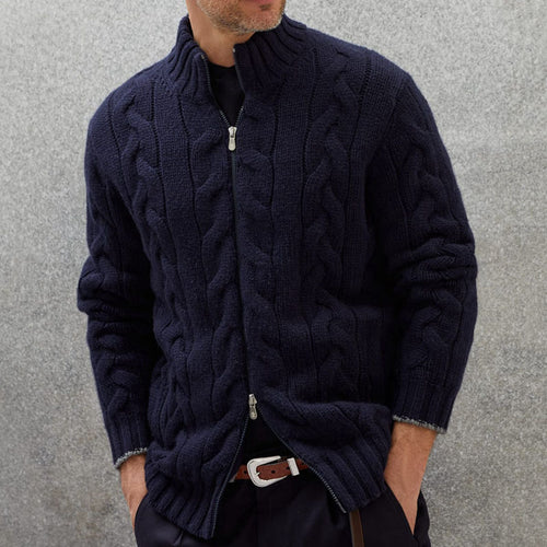 Men's knit jacket with a decorative braid design and a high collar Amarae