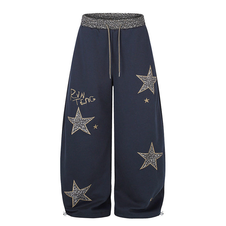 Women's Extra Wide Palazzo Sweatpants with Leo Waist, Star Appliqués and Drawstring Amarae