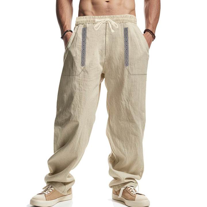 Casual linen cargo pants for men with practical side pockets and elastic waistband Lune London