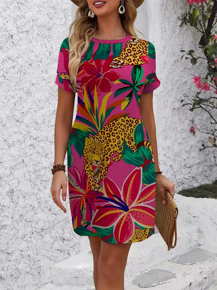 Women's Casual Short Sleeve Dress with Creative Geometric Pattern Lune London