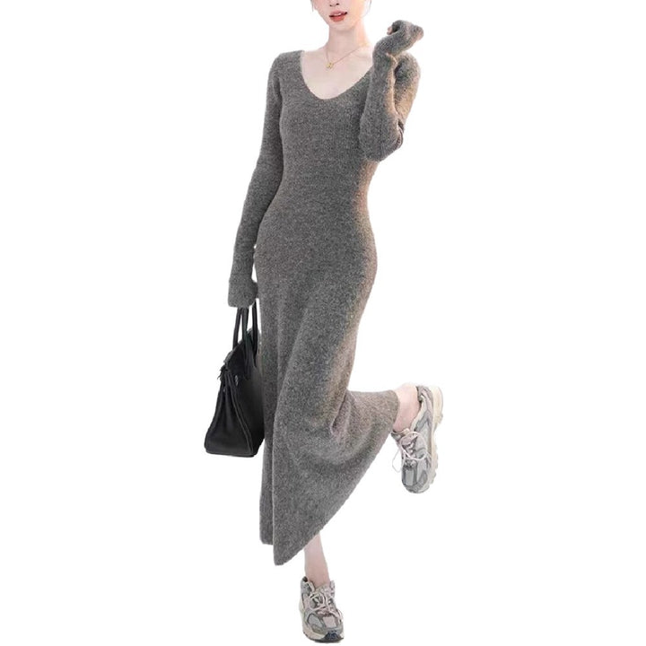 Robe en tricot pour femme avec décolleté en V et manches longues Chic & Stil