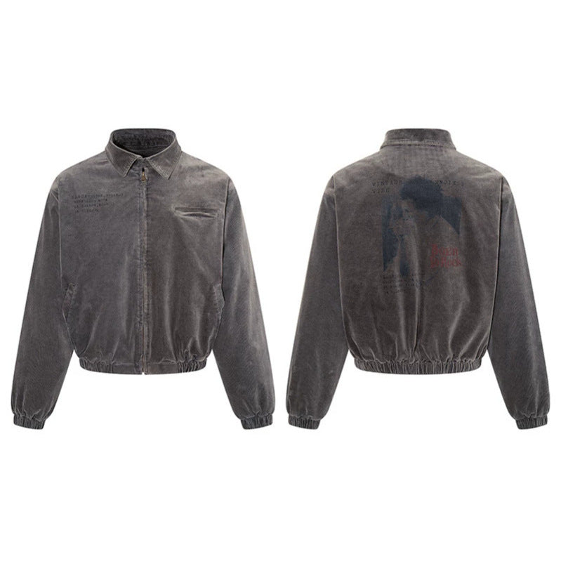 Men's corduroy blouson jacket with zipper, elastic hem, and chest piping Amarae