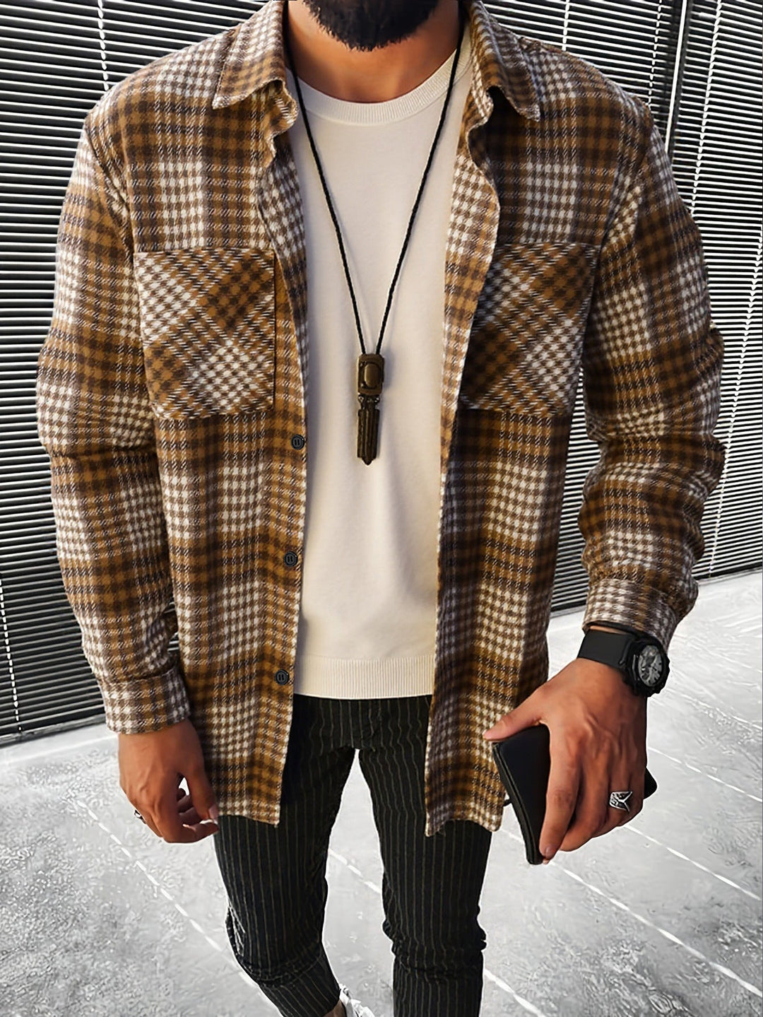 Men's Checked Flannel Shirt Jacket Amarae