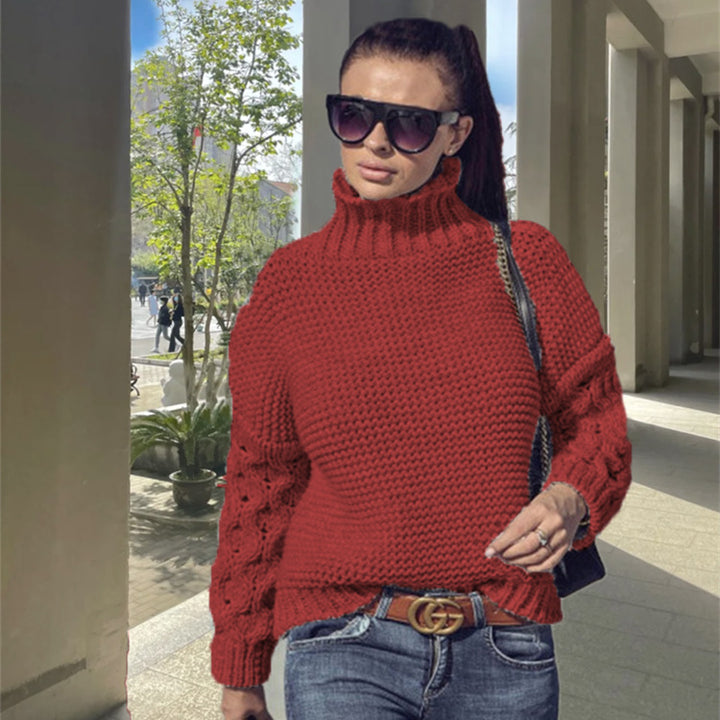 Knit sweater for women with high collar and structured sleeve design Lune London
