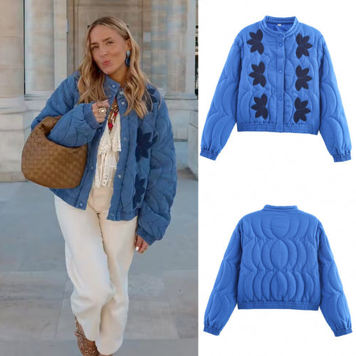 Ladies quilted jacket with floral appliqués and elastic cuffs Amarae