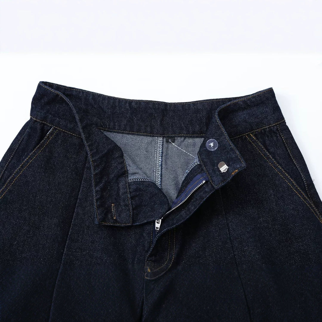 Women's high-waisted wide denim trousers with pleats and central crease Amarae