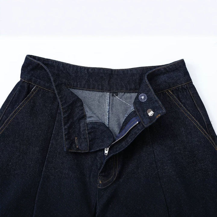 Women's high-waisted wide denim trousers with pleats and central crease Amarae