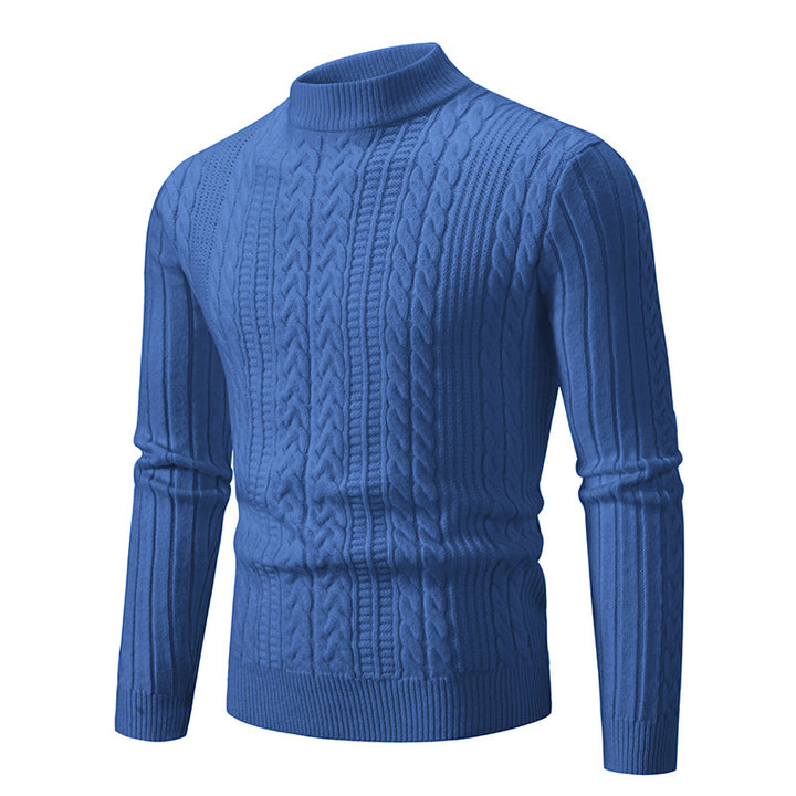 Thick knitted sweater for men with high neck and cable knit pattern Lune London