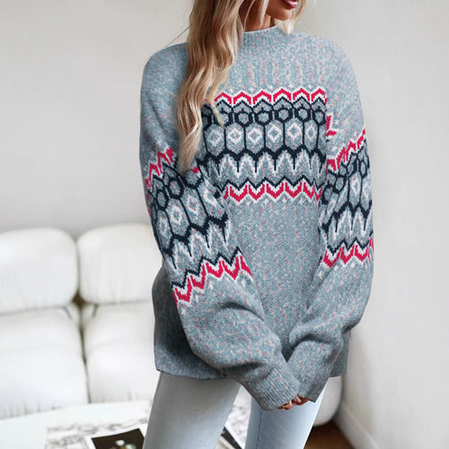 Knitted sweater for women with a modern geometric pattern and an oversized fit Amarae