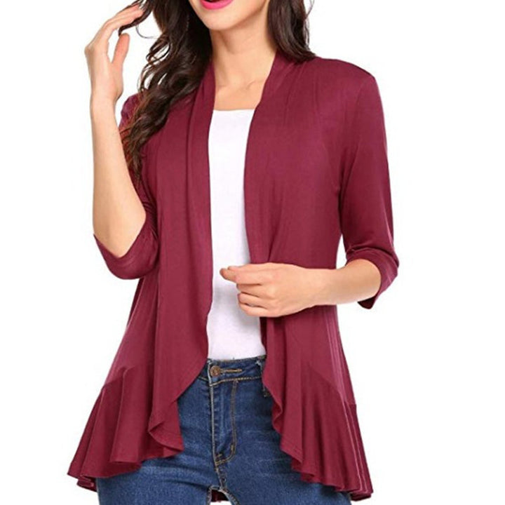 Women's Fashionable Cardigan with Asymmetrical Cut and Flutter Details Chic & Stil