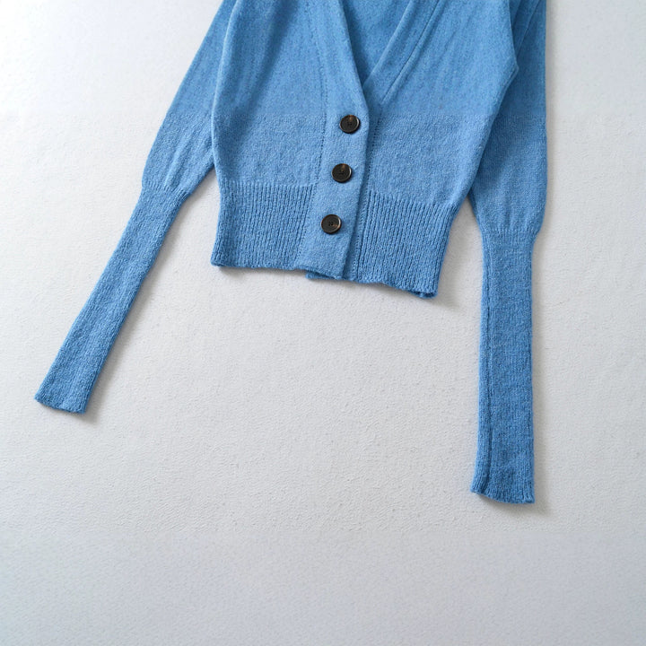 Women's Cropped Tailored Cardigan with Shawl Collar and Large Decorative Buttons Amarae