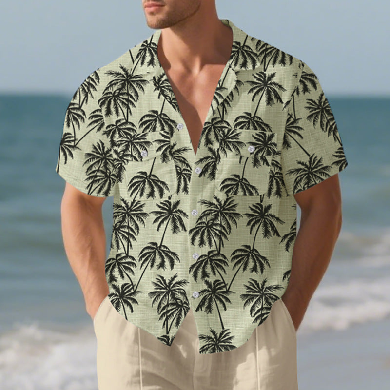 Short-sleeve shirt for men with palm pattern and practical chest pocket Lune London