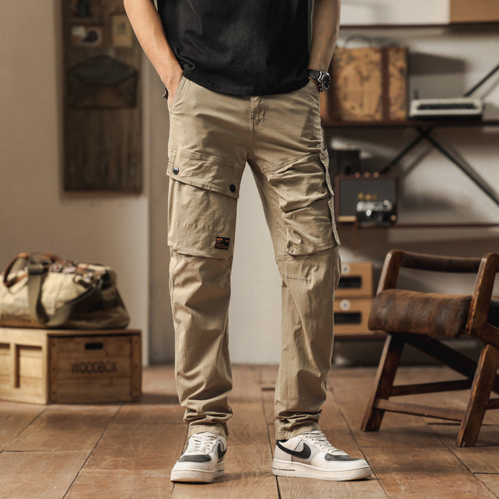Robust cargo pants for men with elastic waist and multifunctional pockets Lune London