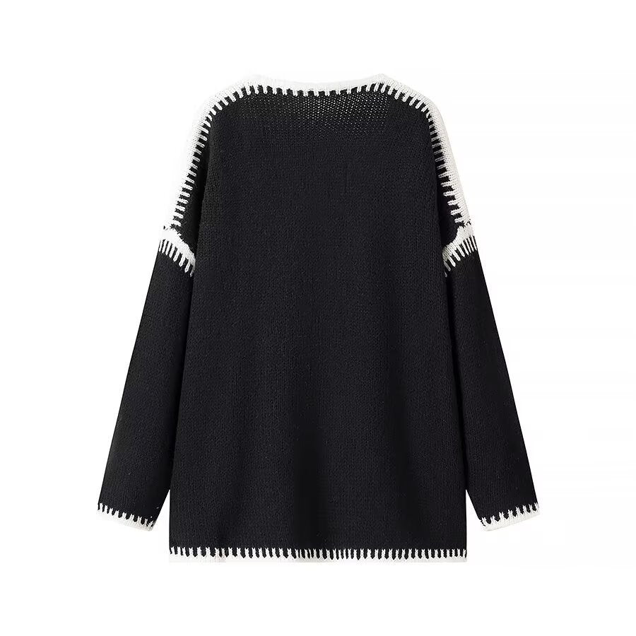 Women's Oversized Cardigan with Contrasting Crochet Edges Amarae