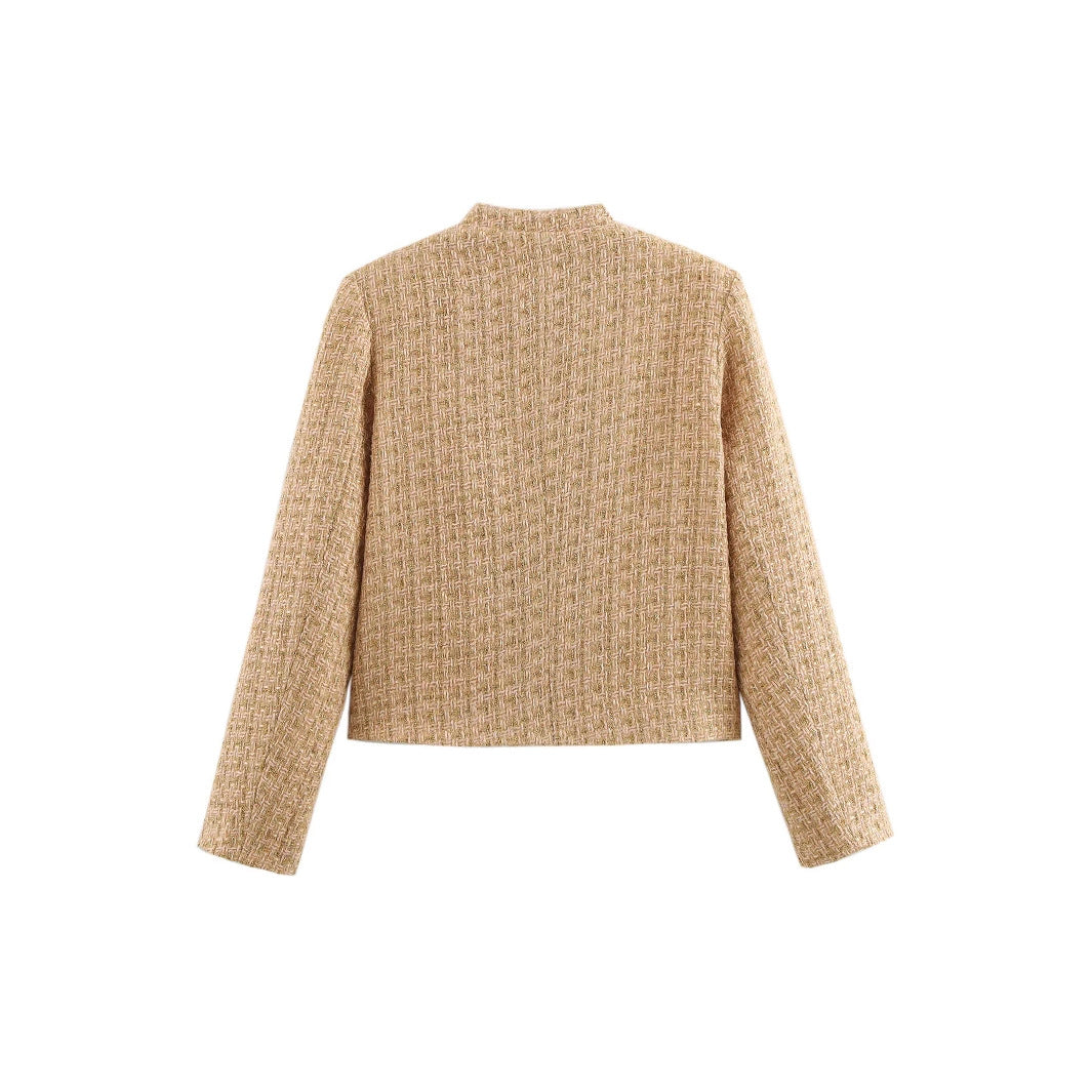 Ladies elegant boucle jacket with gold buttons and applied pockets Amarae