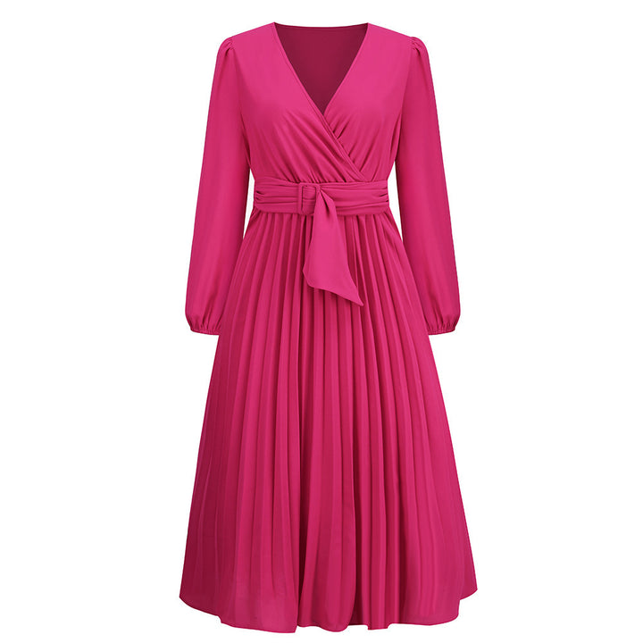 Women Elegant wrap dress with decorative pleats and belt at the waist Lune London