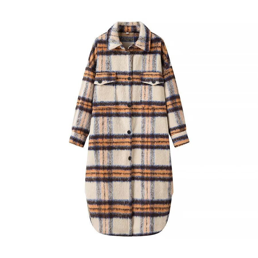 Women’s Oversize Checked Teddy Longline Shirt Coat with Applied Breast Pockets Amarae