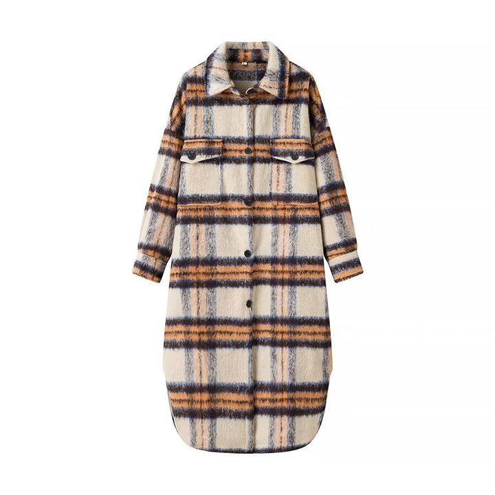 Women’s Oversize Checked Teddy Longline Shirt Coat with Applied Breast Pockets Amarae