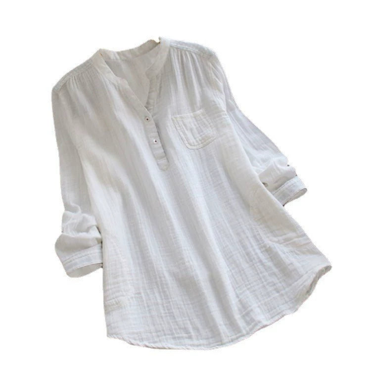 Women's Muslin Blouse Shirt Round Neck