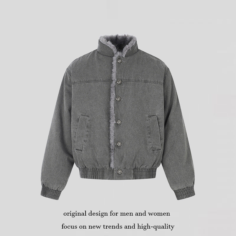 Women's padded denim bomber jacket with teddy collar and elastic hem Amarae